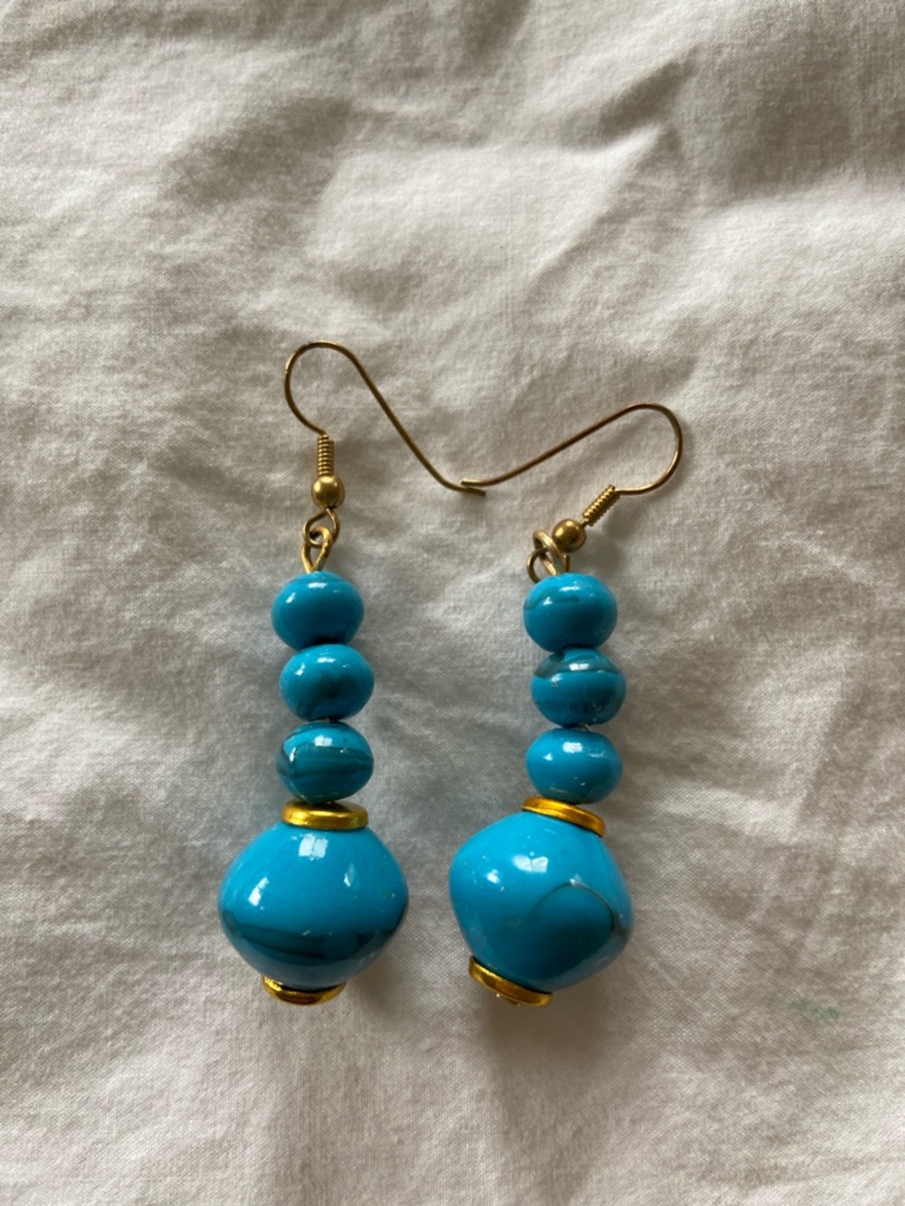 Blue and Gold Orb Drop Earrings